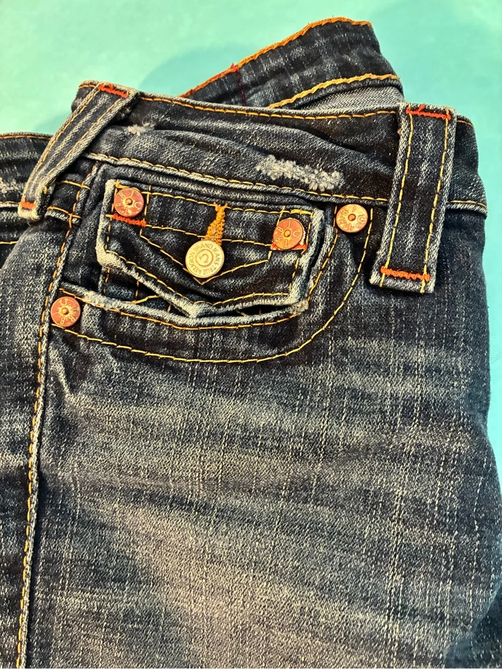 Vintage True Religion JOEY Big T Women's Denim Twist Flared  Jeans Size 27 - Picture 2 of 9